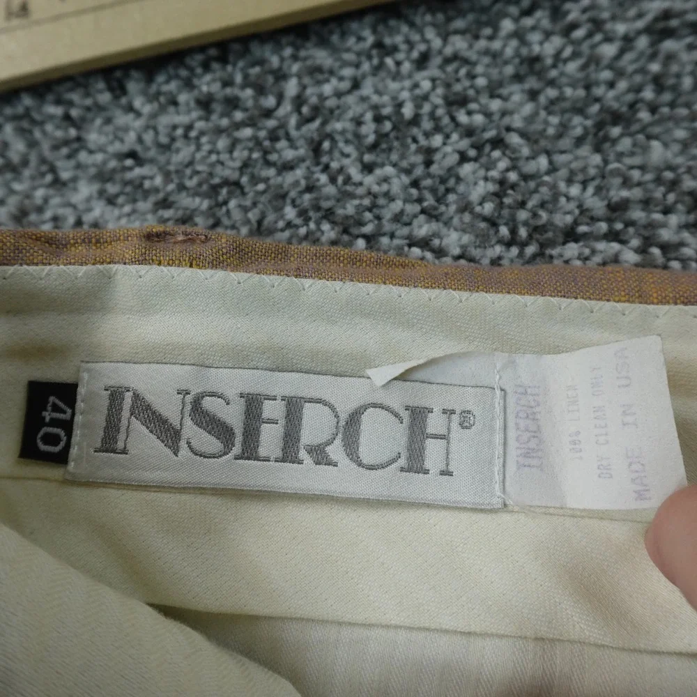 Inserch Pants Mens 40 Beige Orange Linen Pleated Trouser Dress Slacks Cuffed USA